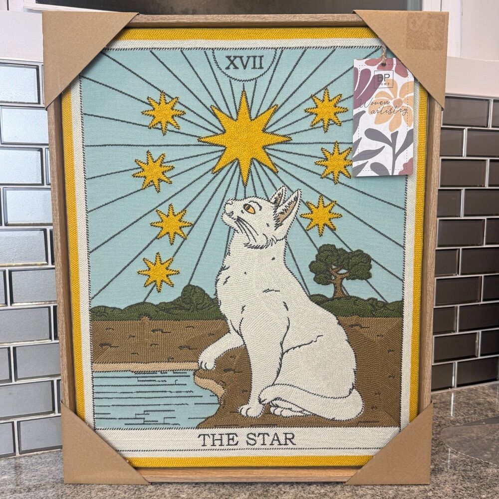 BP Home Woven Artistry The Star Embroidered Cat Tarot XVII Card Wall Art 17x21